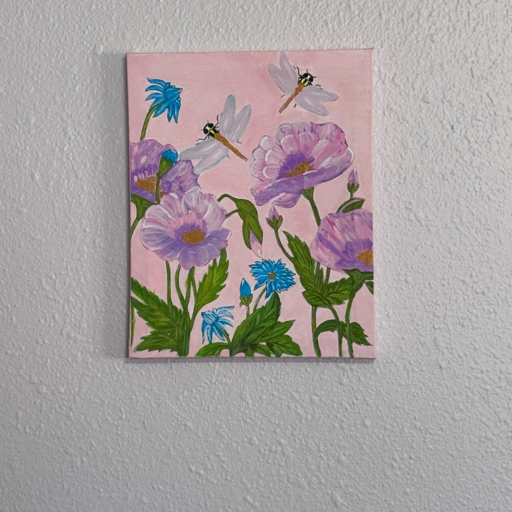 Floral Canvas Art with Dragonflies
